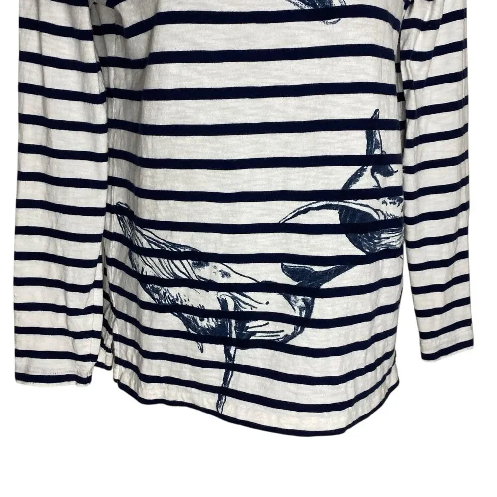 J Crew Shirt Womens XXS Nautical Striped L/S Coastal Whale Wildlife Society